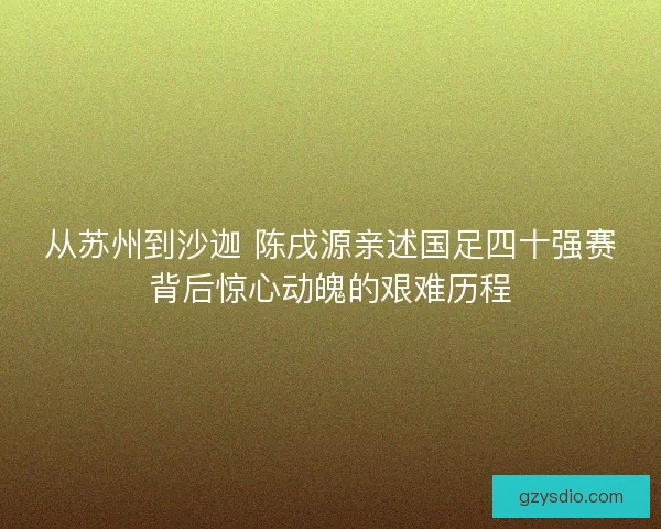 从苏州到沙迦 陈戌源亲述国足四十强赛背后惊心动魄的艰难历程 从苏州到沙迦 陈戌源亲述国足四十强赛背后惊心动魄的艰难历程